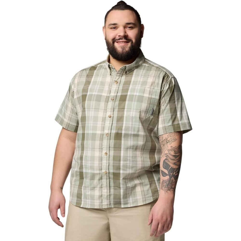 Columbia Rapid Rivers Plaid Button Up Shirt XXL Green Short Sleeve NWT